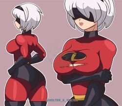 android ass beauty_mark big_breasts big_butt blindfold breast_squeeze bursting_breasts cosplay elastigirl elastigirl_(cosplay) fit fit_female hand_on_arm helen_parr nier:_automata overflowing_breasts pretty ripped_clothing ripping_clothing robot round_ass round_breasts skin_tight skindentation slim_waist the_incredibles the_incredibles_2 very_small_waist volter_x_volter white_hair wide_hips yorha_2b