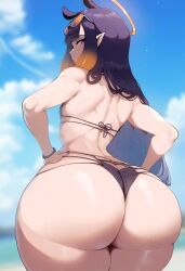 ai_generated ameanon ass beach big_ass bikini bottom_heavy from_behind hands_on_hips hololive hololive_english hololive_myth huge_ass large_ass ninomae_ina'nis pointy_ears shiny_skin sunglasses thick_thighs thighs thighs_together virtual_youtuber vtuber