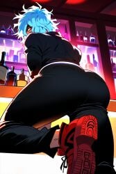 ai_generated ass ass_focus background big_ass big_ass_(male) big_butt black_clothing black_pants black_shirt boku_no_hero_academia detailed_background full_body fully_clothed long_sleeves looking_at_viewer my_hero_academia red_eyes red_footwear red_shoes shigaraki_tomura tomura_shigaraki yaoi