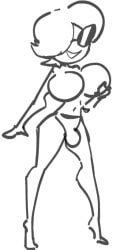 armpits bikini bouncing_breasts bouncing_bulge bulge disney doll doll_joints dollification dunnhierdraws expressionless female huge_ass huge_breasts implied_transformation knick_knack pixar sunglasses sunnification thick_thighs transformation wide_hips