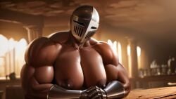 absurd_res ai_generated armor biceps big_breasts blurry_background breasts broad_shoulders dark-skinned_female dark_nipples dark_skin deltoids faceless faceless_female female female_only gauntlets hands_together helmet knight knoworai leaning_forward looking_at_viewer masked masked_female muscles muscular muscular_arms muscular_female nipples realistic solo solo_female stable_diffusion thick_arms upper_body vambraces