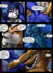 2016 all_fours anal anal_fingering anthro areola ass balls black_nose blue_body blue_fur blue_hair blush breasts butt canid canine canon_couple closed_eyes comic dialogue doggy_style doggystyle duo english_text erection female fingering fox fox_mccloud from_behind_position fur genitals hair hi_res jewelry krystal male male/female male_penetrating mammal moltsi navel necklace nintendo nipples nude orange_body orange_fur penetration penile penile_penetration penis penis_in_pussy sex skinny_dipping star_fox straight text vaginal vaginal_penetration video_games