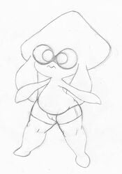 cub female inkling monochrome nintendo overweight pervymarioman pussy solo splatoon thick_thighs traditional_media_(artwork) video_games young