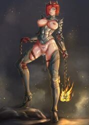 1girls armed ass_visible_through_thighs bikini_armor brandishing brandishing_weapon cum cum_in_pussy cum_inside cum_leaking cum_leaking_out_of_pussy exposed_breasts female female_focus female_only fire flail flaming_weapon functionally_nude functionally_nude_female impractical_armor inner_thigh_dips leaking_cum leaking_cum_from_pussy leaking_pussy medium_breasts partially_clothed partially_clothed_female pubic_hair red_hair short_hair sirpetus solo solo_female warhammer_(franchise) warhammer_40k