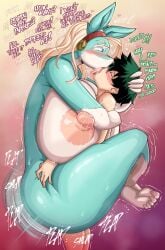 absurd_res anthro areola big_breasts bodily_fluids breasts darboo darbooart dialogue female female_penetrated french_kissing hi_res huge_breasts human human_on_anthro interspecies ippan_josei izuku_midoriya kissing larger_female leg_wrap male male/female male_penetrating male_penetrating_female mammal my_hero_academia nipples nude penetration quirked_human_(my_hero_academia) sex size_difference sweat text thick_thighs