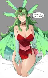 1girls cleavage dragon_girl dragon_humanoid dragon_tail dragon_wings english_text fire_emblem fire_emblem_awakening green_eyes green_hair inviting large_breasts looking_at_viewer nintendo sakuremi text thick_thighs thighs tiki_(adult)_(fire_emblem) tiki_(fire_emblem) wings