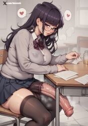 1futa ai_generated erect_penis erection futa_only futa_sans_pussy futanari huge_cock komi-san_wa_komyushou_desu komi_shouko school_uniform schoolgirl sinister_ai