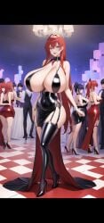 ai_generated big black blue breast dress eyes heel high_heels jewelry latex lingerie lips lipstick outcyli731 red rias_dxd rias_gremory see stiletto stocking through underwear