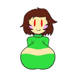 animated big_breasts brown_hair chara female live2d pink_cheeks red_eyes transparent_background undertale undertale_(series) vile_eyes