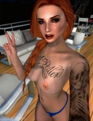 3d blue_eyes exhibitionism grand_theft_auto grand_theft_auto_online grand_theft_auto_v nopixel olivia_copper orange_hair selfie tattoo