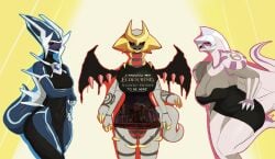 3girls anthro big_breasts blush breasts cleavage clothed clothing creatures_(company) elden_ring game_freak generation_4_pokemon hips legendary_pokémon legendary_pokemon meme mohg_lord_of_blood nintendo nintendo_switch pokémon_(species) pokemon pokemon_(species) pokemon_dppt tail wide_hips xportbob