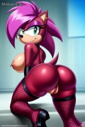 ai_generated ass breasts fishnet_legwear magenta_fur mobian_(species) oiled oiled_skin pussy sonia_the_hedgehog sonic_(series) sonic_the_hedgehog_(series) sonic_underground