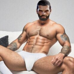 alpha_(the_first_descendant) beard bulge daddy dilf male male_only muscular_male shirtless_male the_first_descendant white_briefs