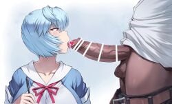 animated dark-skinned_male huge_breasts imminent_oral interracial mogudan neon_genesis_evangelion partial_male rei_ayanami tagme