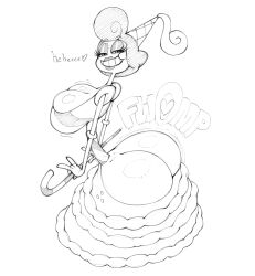 baroness_von_bon_bon big_breasts cane cuphead_(game) daredemon7000 ddemon7000 gigantic_ass gigantic_breasts gloves grin hat huge_ass huge_breasts long_neck looking_at_viewer massive_ass monochrome smile smiling_at_viewer smug suggestive suggestive_look wasp_waist