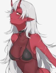 akumi big_breasts female horns oni oni_horns red_skin scars virtual_youtuber vyugen white_hair yellow_eyes