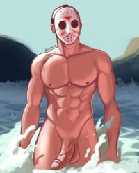 balls bara boner creedo erection friday_the_13th hockey_mask jason_voorhees male male_only mask muscles muscular nude penis solo solo_male water