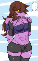 black_legwear blush collar deltarune hechangjun250 helluva_boss loona_(cosplay) nipples_visible_through_clothing susie_(deltarune)