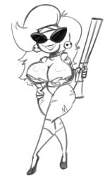 armpits bikini bimbo bimbo_body bimbofied disney doll doll_joints dollification dunnhierdraws expressionless female helluva_boss huge_ass huge_breasts implied_transformation knick_knack martha_(helluva_boss) pixar sunglasses sunnification thick_thighs transformation wide_hips