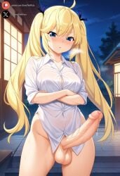 1futa ai_generated angry balls big_penis blonde_hair blue_eyes blush clothing cock dickgirl erection foreskin futa_only futanari grisaia_no_kajitsu huge_cock light-skinned_futanari light_skin long_hair looking_at_viewer matsushima_michiru medium_breasts outdoors penis precum roxygtf smug solo standing sweat sweating sweaty_body tsundere twintails