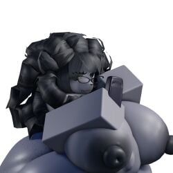 1:1 3d_(artwork) alpha_channel anthro betsy_(disambiguation) big_breasts black_body black_hair black_nipples breasts digital_media_(artwork) dreadded_llc electronics eyewear female glasses hair huge_breasts nipples nude roblox solo