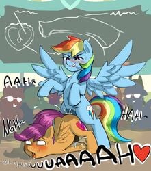 2017 anal anal_sex blush cradeelcin cum cutie_mark duo_focus equine feathered_wings feathers friendship_is_magic group hair hair_on_head heart hi_res hooves male mammal multicolored_hair my_little_pony navel pegasus penetration penis rainbow_dash_(mlp) rainbow_hair rule_63 scootaloo_(mlp) sex spread_wings sweat wings young