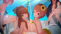 bikini boobjob cum cumshot doki_doki_literature_club looking_at_viewer mashirosolera monika_(doki_doki_literature_club) natsuki_(doki_doki_literature_club) one_piece_swimsuit paizuri pool poolside pov pov_eye_contact sayori_(doki_doki_literature_club) swimsuit swimwear titjob titjob yuri_(doki_doki_literature_club)