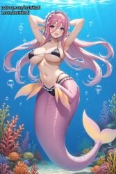 ai_generated big_breasts breasts cleavage female female_only giant_breasts gigantic_breasts huge_breasts large_breasts matriksai mermaid mermaid_tail meroune_lorelei monster_girl monster_musume_no_iru_nichijou seductive solo