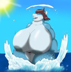 acne alythewolfcat anthro big_breasts breasts brown_hair female fish genitals hair hi_res huge_breasts huge_hips marine nude overweight overweight_female pussy sea shark solo swimming water wide_hips wilma_(vdisco)