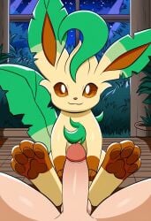 ai_generated feet foot_fetish foot_play footjob fur happy leafeon nintendo pawjob pawpads paws pokemon pokemon_(species) pov trainer uncensored