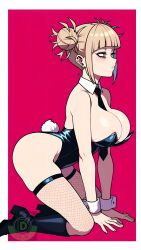 1girls ai_generated alternate_version_available big_breasts blonde_hair boku_no_hero_academia breasts bunny_tail ecchi fishnet_legwear himiko_toga leotard my_hero_academia playboy_bunny pmustum red_background short_hair solo tagme thighhighs thighs