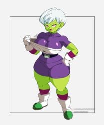 battle_armor battle_armor_(dragon_ball) cheelai curvy curvy_body curvy_female curvy_figure dragon_ball dragon_ball_super female frieza_army_armor frieza_battle_armor green_body green_skin large_ass nexxxa short_hair tagme thick_thighs tight_clothing tight_suit tiny_female tiny_girl white_hair wide_hips