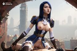 1boy 1boy1girl 1girls ai_generated arcane arcane_caitlyn artist_name ascot blue_eyes blue_hair breasts breasts_out brown_footwear caitlyn_(league_of_legends) caitlyn_kiramman clock cowgirl_position cowgirl_position cum fingerless_gloves gloves hi_res league_of_legends long_hair medium_breasts netflix nipples outdoors penis pussy r34arts riot_games sex short_sleeves solo_focus straddling straight thighhighs uncensored vaginal_penetration vaginal_penetration vaginal_sex