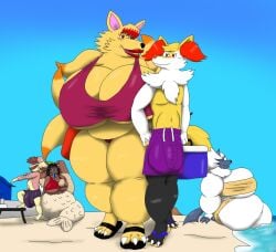 absol age_difference alythewolfcat anthro audino background_character beach belly big_belly big_breasts big_bulge bikini breasts bulge charles_rechre clothing detailed_bulge duo female fennekin footwear generation_1_pokemon generation_3_pokemon generation_4_pokemon generation_5_pokemon generation_6_pokemon genital_outline gwendolyn_(smashmael) hi_res huge_breasts huge_bulge lopunny male ninetales nintendo older_female overweight overweight_female penis_outline pokemon pokemon_(species) romantic romantic_couple sand_sculpture sandals shoes swimwear two-piece_swimsuit