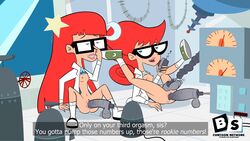 2girls accurate_art_style blargsnarf breast breasts cartoon_network clothing dildo english_text female glasses hair_ornament johnny_test_(series) lab_coat laboratory light-skinned_female light_skin long_hair mary_test masturbation multiple_girls nipples nude official_style pussy pussy_juice red_hair remote sandals sex_machine shirt shoes sisters socks spread_legs subtitled susan_test test_twins twins wet