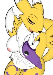 1girls absurd_res anthro areola bandai_namco big_breasts breasts digimon digimon_(species) female half-closed_eyes hi_res huge_breasts justwhite large_breasts larger_female larger_pred male narrowed_eyes nipples renamon size_difference smaller_male smaller_prey smile smirk thick_thighs tongue tongue_out vore