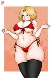 big_breasts bikini blonde_hair eganmedia genderbent genderswap_(mtf) green_eyes rule_63 stockings thick_thighs