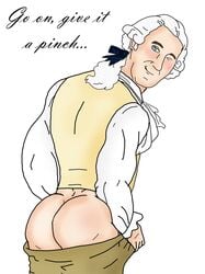 1boy 2017 ass blush dialogue gay george_washington history human human_only looking_at_viewer male male_only talking_to_viewer white_background