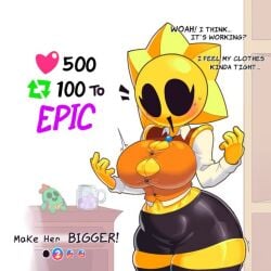 1girls big_breasts brawl_stars breast_expansion breasts breasts_bursting_out female hip_expansion solo solo_female starr_drop_(brawl_stars) sunnythensfwer thick_thighs weight_gain wide_hips yellow_body