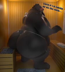 3d anthro ass bear belly ben_bigger big_ass blender chubby dialogue english_text fat fundoshi moobs mrrainbow overweight sauna tagme text ursine zenless_zone_zero