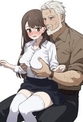 age_difference ai_generated blooboo blush blush brown_hair daddy_kink forced_groping fully_clothed grandfather_and_granddaughter grandparent groping groping_breasts groping_from_behind incest large_breasts novelai older_male older_man_and_teenage_girl school_uniform schoolgirl sitting_on_lap skirt tagme thighhighs white_hair younger_female