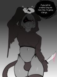 bulge cat_tail cropped_hoodie femboy gay ghostface hoodie killer knife legwear skaroy tagme thighs thong yaoi