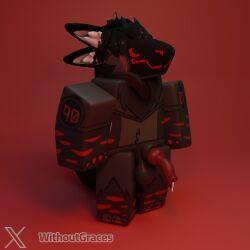 3d 3d_(artwork) 3d_model anthro anthro_only background black_fur blender cum knot male penis presenting protogen red_background roblox robloxian sheath simple_background solo solo_focus solo_male tail withoutgraces