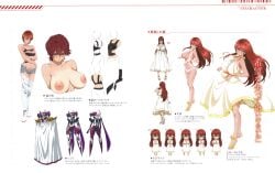 absurdres blush breast_suppress breasts character_name character_profile clothes_on/clothes_off color_guide crossdressing earrings epaulettes expressions female from_behind full_body green_eyes high_heels highres hiiragi_akira_(valkyrie_drive_-mermaid-) huge_breasts jewelry large_breasts lips long_hair looking_at_viewer multiple_views navel nipples notes official_art red_hair reference_sheet reverse_trap scan shoes short_hair simple_background smile solo standing stud_earrings turnaround valkyrie_drive valkyrie_drive_-mermaid- variations white_background