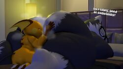 3d ass belly big_ass chubby dialogue english_text fat huge_ass moobs mrrainbow musk musky nintendo oc pokemon pokemon_(species) raichu snorlax source_filmmaker tagme text