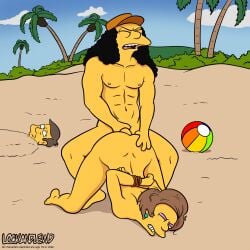 1girls 20th_century_fox 20th_century_studios 2boys abs arms_tied_behind_back artist_name artist_signature ball beach beach_ball biting_lip black_hair blue_sky brown_hair buried_in_sand closed_eyes confused confused_look doggy_style ear_piercing edna_krabappel female genitals grabbing_ass hand_on_ass hat human human_on_human lockandlewd long_hair looking_at_another male male/female male_nipples mammal mature mature_female mature_male mature_man mature_woman muscular muscular_male nipples nude nude_female nude_male open_mouth otto_mann outdoors outdoors_sex penis penis_in_pussy rope sand sex seymour_skinner short_hair shrub squatting straight straight_sex teeth the_simpsons trees yellow_skin