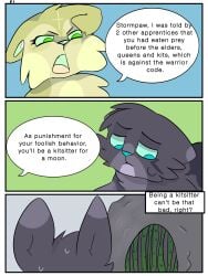 angry blue_eyes comic comic_page domestic_cat fan_character female green_eyes grey_fur mad male sad tempestpaw warriors_(cats) yellow_fur