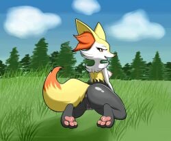 2024 3_toes absurd_res anthro anus areola ass bedroom_eyes black_body black_fur braixen breasts celestebunny cheek_tuft cloud day digital_media_(artwork) erect_nipples eyelashes facial_tuft fangs feet female female_anthro forest fur generation_6_pokemon genitals grass hi_res inner_ear_fluff kneeling looking_at_viewer looking_back looking_back_at_viewer multicolored_body multicolored_ears multicolored_fur multicolored_tail narrowed_eyes nintendo nipples nude open_mouth open_smile outside pawpads pink_anus pink_areola pink_nipples pink_pawpads pink_pussy pink_tongue plant pokemon pokemon_(species) presenting presenting_hindquarters pupils pussy rear_view red_body red_eyes red_fur red_inner_ear_fluff red_nose red_tail seductive side_boob sky smile solo tail teeth thick_thighs toes tongue tree tuft white_body white_breasts white_fur yellow_body yellow_ears yellow_fur yellow_tail