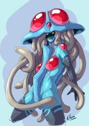 1girls 2021 absurd_res anthro black_arms black_legs blue_body breasts female female_only generation_1_pokemon lluisabadias looking_at_viewer nintendo non-mammal_breasts obscured_face pokemon pokemon_(species) pokemorph solo tentacle tentacles tentacruel yellow_eyes