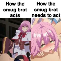 anime bitch blushing brainwashed brat evil_smile humiliating kaifuku_jutsushi_no_yarinaoshi licking meme norn_clatalissa_jioral petite punishment redo_of_healer smug_female stepping teenager tnk_(company)